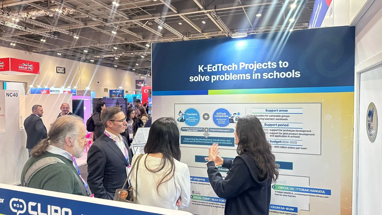 Visitors engaging with CLIPO at the BETT 2026 booth.